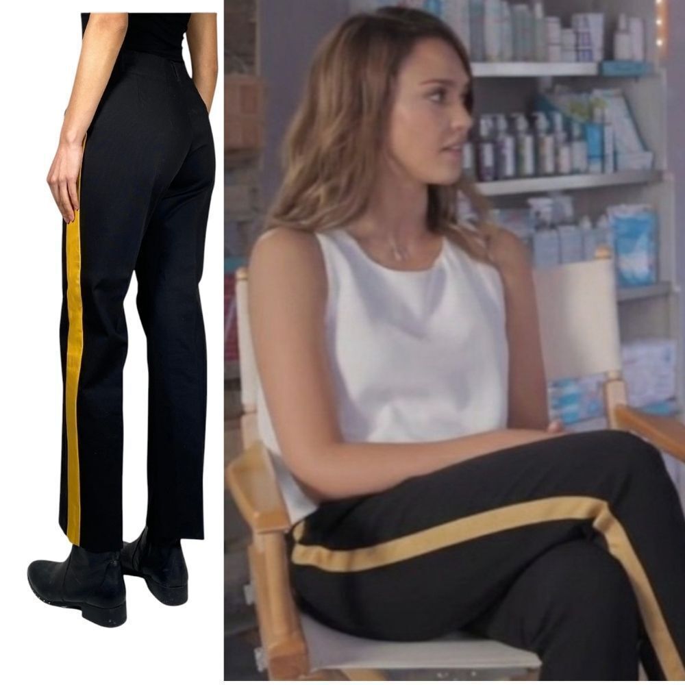 ZaraBlack Straight Leg Cotton Trousers with Yellow Stripe M